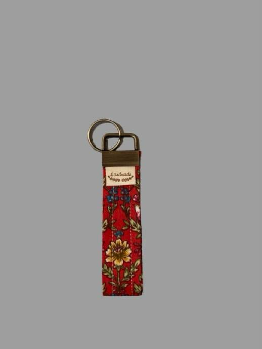 Hand-Sewn Floral Keyfob – Elegant Blooms on Burgundy