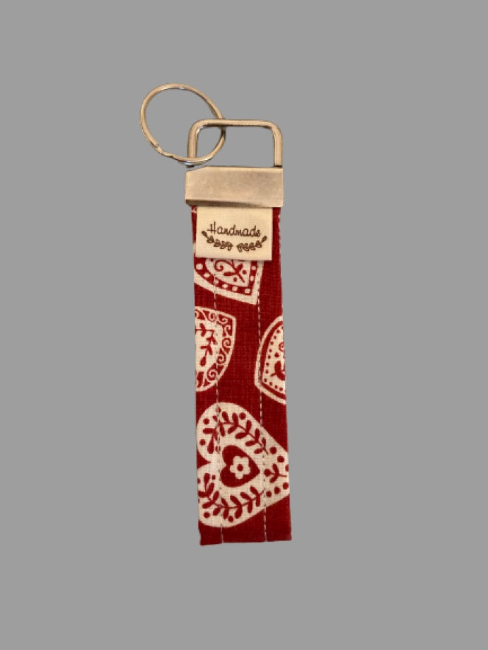 Handmade Folk Key fob – Red with White Hearts