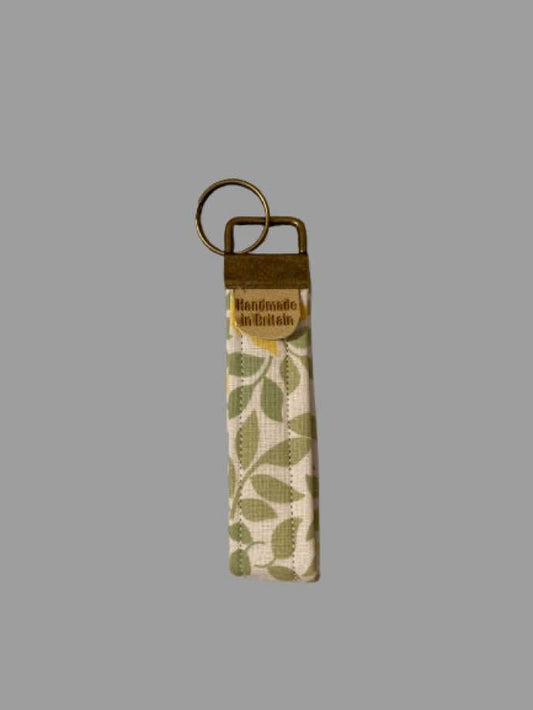 Hand-Sewn Leafy Keyfob – Fresh Greenery on White